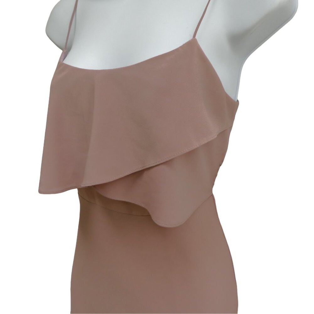 Jenny Yoo Collection Maxi Dress Taupe Brown Ruffles Zip Back Lined Gala 2 - Picture 3 of 9